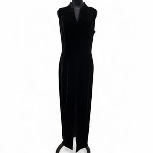 Vintage Jones NY Evening Black Velvet Maxi Dress Size 6 Rayon Silk Formal Gown